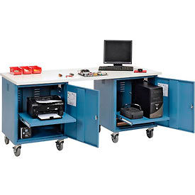 Global Industrial 318652BL Global Industrial™ 72 x 30 Mobile Pedestal Computer Workbench - ESD Square Edge - Blue image.