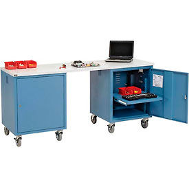 Global Industrial 72 x 24 Mobile Pedestal Computer Workbench - Plastic Square Edge - Blue Global Industrial 72 x 24 Mobile Pedestal Computer Workbench - Plastic Square Edge - Blue