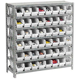 Global Industrial 603430WH Global Industrial™ Steel Shelving with 48 4"H Plastic Shelf Bins Ivory - 36x12x39-7 Shelves image.