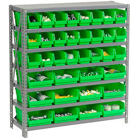 Global Industrial 603436GN Global Industrial™ Steel Shelving - Total 36 4"H Plastic Shelf Bins Green, 36x18x39-7 Shelves image.