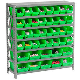 Global Industrial 603437GN Global Industrial™ Steel Shelving - Total 42 4"H Plastic Shelf Bins Green, 36x18x39-7 Shelves image.