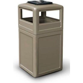 Dci  Marketing 73300299 PolyTec™  Square Waste Container with Ashtray Lid, Beige, 42-Gallon image.