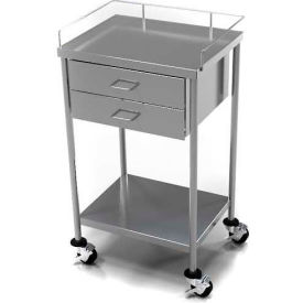 Aero Manufacturing Co. CSDW-2-1620 AERO Stainless Steel Anesthesia Utility Table with 2 Drawers & Guard Rail Top Shelf image.