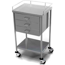 Aero Manufacturing Co. CSDW-3-1620 AERO Stainless Steel Anesthesia Utility Table with 3 Drawers & Guard Rail Top Shelf image.