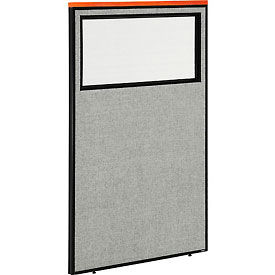 Global Industrial 694667WGY Interion® Deluxe Office Partition Panel with Partial Window, 36-1/4"W x 61-1/2"H, Gray image.