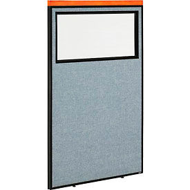 Global Industrial 694667WBL Interion® Deluxe Office Partition Panel with Partial Window, 36-1/4"W x 61-1/2"H, Blue image.