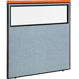 Global Industrial 694669WBL Interion® Deluxe Office Partition Panel with Partial Window, 60-1/4"W x 61-1/2"H, Blue image.