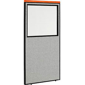 Global Industrial 694671WGY Interion® Deluxe Office Partition Panel with Partial Window, 36-1/4"W x 73-1/2"H, Gray image.