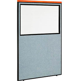 Global Industrial 694672WBL Interion® Deluxe Office Partition Panel with Partial Window, 48-1/4"W x 73-1/2"H, Blue image.