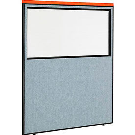 Global Industrial 694673WBL Interion® Deluxe Office Partition Panel with Partial Window, 60-1/4"W x 73-1/2"H, Blue image.