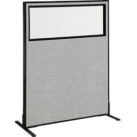 Global Industrial 694676WFGY Interion® Freestanding Office Partition Panel with Partial Window, 48-1/4"W x 60"H, Gray image.