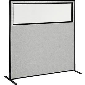 Global Industrial 694677WFGY Interion® Freestanding Office Partition Panel with Partial Window, 60-1/4"W x 60"H, Gray image.