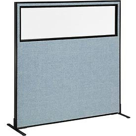 Global Industrial 694677WFBL Interion® Freestanding Office Partition Panel with Partial Window, 60-1/4"W x 60"H, Blue image.