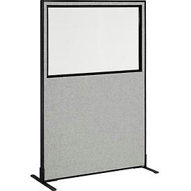 Global Industrial 694680WFGY Interion® Freestanding Office Partition Panel with Partial Window, 48-1/4"W x 72"H, Gray image.