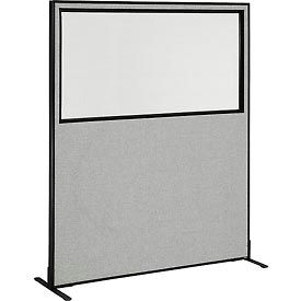 Global Industrial 694681WFGY Interion® Freestanding Office Partition Panel with Partial Window, 60-1/4"W x 72"H, Gray image.