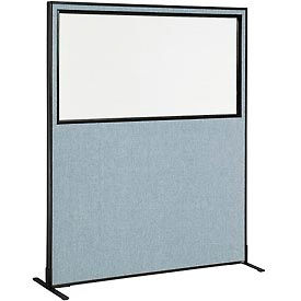 Global Industrial 694681WFBL Interion® Freestanding Office Partition Panel with Partial Window, 60-1/4"W x 72"H, Blue image.