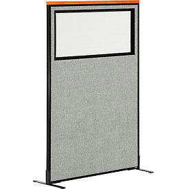 Global Industrial 694683WFGY Interion® Deluxe Freestanding Office Partition Panel w/Partial Window 36-1/4"W x 61-1/2"H Gray image.