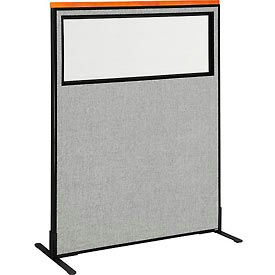 Global Industrial 694684WFGY Interion® Deluxe Freestanding Office Partition Panel w/Partial Window 48-1/4"W x 61-1/2"H Gray image.