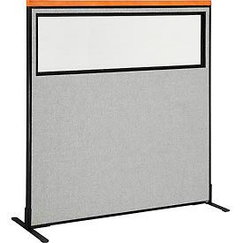 Global Industrial 694685WFGY Interion® Deluxe Freestanding Office Partition Panel w/Partial Window 60-1/4"W x 61-1/2"H Gray image.