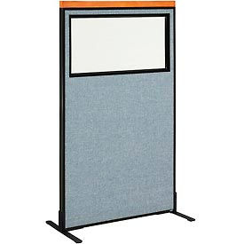 Global Industrial 694683WFBL Interion® Deluxe Freestanding Office Partition Panel w/Partial Window 36-1/4"W x 61-1/2"H Blue image.