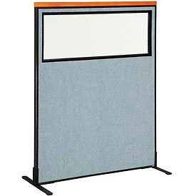 Global Industrial 694684WFBL Interion® Deluxe Freestanding Office Partition Panel w/Partial Window 48-1/4"W x 61-1/2"H Blue image.