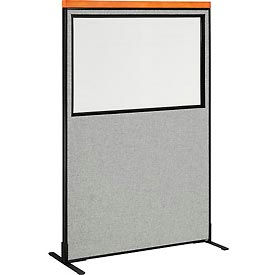 Global Industrial 694688WFGY Interion® Deluxe Freestanding Office Partition Panel w/Partial Window 48-1/4"W x 73-1/2"H Gray image.