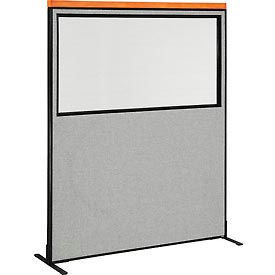 Global Industrial 694689WFGY Interion® Deluxe Freestanding Office Partition Panel w/Partial Window 60-1/4"W x 73-1/2"H Gray image.