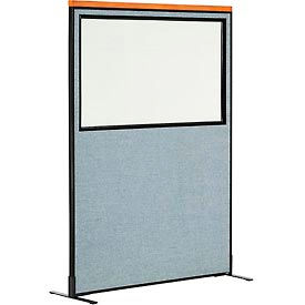 Global Industrial 694688WFBL Interion® Deluxe Freestanding Office Partition Panel w/Partial Window 48-1/4"W x 73-1/2"H Blue image.