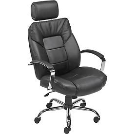 Global Industrial 694738 Interion® Big & Tall Chair With High Back & Fixed Arms, Bonded Leather, Black image.