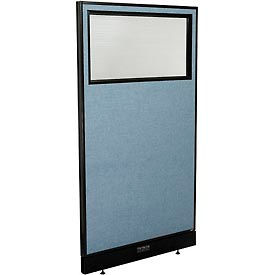 Global Industrial 694707WEBL Interion® Electric Office Partition Panel with Partial Window, 36-1/4"W x 64"H, Blue image.