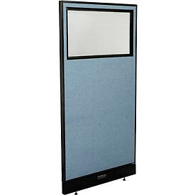 Global Industrial 694711WEBL Interion® Electric Office Partition Panel with Partial Window, 36-1/4"W x 76"H, Blue image.