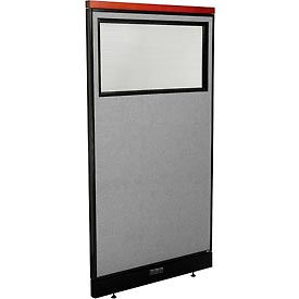 Global Industrial 694715WEGY Interion® Deluxe Electric Office Partition Panel with Partial Window, 36-1/4"W x 65-1/2"H, Gray image.