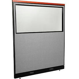 Global Industrial 694717WEGY Interion® Deluxe Electric Office Partition Panel with Partial Window, 60-1/4"W x 65-1/2"H, Gray image.