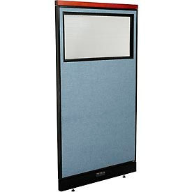 Global Industrial 694715WEBL Interion® Deluxe Electric Office Partition Panel with Partial Window, 36-1/4"W x 65-1/2"H, Blue image.