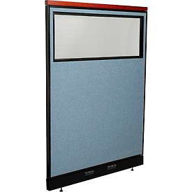 Global Industrial 694716WEBL Interion® Deluxe Electric Office Partition Panel with Partial Window, 48-1/4"W x 65-1/2"H, Blue image.