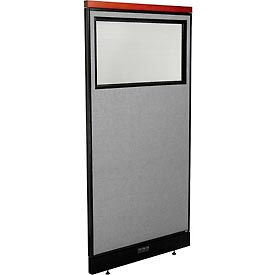 Global Industrial 694719WEGY Interion® Deluxe Electric Office Partition Panel with Partial Window, 36-1/4"W x 77-1/2"H, Gray image.