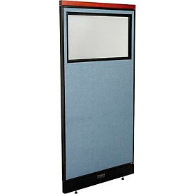 Global Industrial 694719WEBL Interion® Deluxe Electric Office Partition Panel with Partial Window, 36-1/4"W x 77-1/2"H, Blue image.