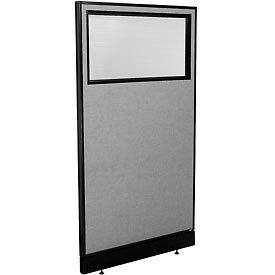 Global Industrial 694723WPGY Interion® Office Partition Panel with Partial Window & Pass-Thru Cable, 36-1/4"W x 64"H, Gray image.