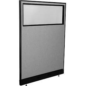 Global Industrial 694724WPGY Interion® Office Partition Panel with Partial Window & Pass-Thru Cable, 48-1/4"W x 64"H, Gray image.