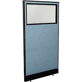 Global Industrial 694723WPBL Interion® Office Partition Panel with Partial Window & Pass-Thru Cable, 36-1/4"W x 64"H, Blue image.