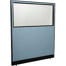 Global Industrial 694725WPBL Interion® Office Partition Panel with Partial Window & Pass-Thru Cable, 60-1/4"W x 64"H, Blue image.