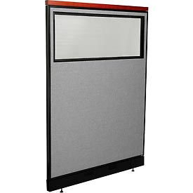 Global Industrial 694732WPGY Interion® Deluxe Office Partition Panel w/Partial Window & Pass-Thru Cable 48-1/4Wx65-1/2H GRY image.