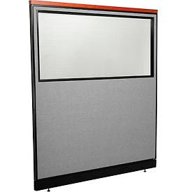 Global Industrial 694733WPGY Interion® Deluxe Office Partition Panel w/Partial Window & Pass-Thru Cable 60-1/4Wx65-1/2H GRY image.