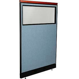 Global Industrial 694736WPBL Interion® Deluxe Office Partition Panel w/Partial Window & Pass-Thru Cable 48-1/4Wx77-1/2H BLU image.