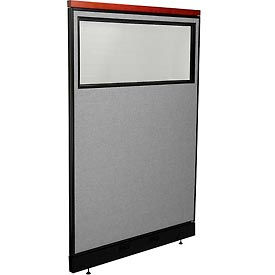 Global Industrial 694704WNGY Interion® Deluxe Office Partition Panel w/Partial Window & Raceway 48-1/4"W x 77-1/2"H Gray image.