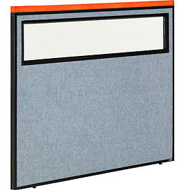 Global Industrial 694759WBL Interion® Deluxe Office Partition Panel with Partial Window, 48-1/4"W x 43-1/2"H, Blue image.