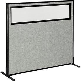 Global Industrial 694755WFGY Interion® Freestanding Office Partition Panel with Partial Window, 48-1/4"W x 42"H, Gray image.