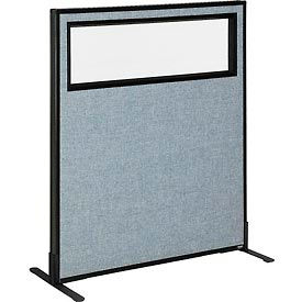 Global Industrial 694754WFBL Interion® Freestanding Office Partition Panel with Partial Window, 36-1/4"W x 42"H, Blue image.