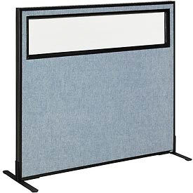 Global Industrial 694755WFBL Interion® Freestanding Office Partition Panel with Partial Window, 48-1/4"W x 42"H, Blue image.