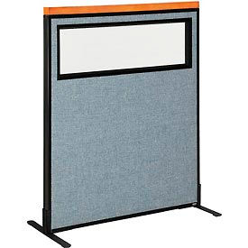 Global Industrial 694762WFBL Interion® Deluxe Freestanding Office Partition Panel w/Partial Window 36-1/4"W x 43-1/2"H Blue image.